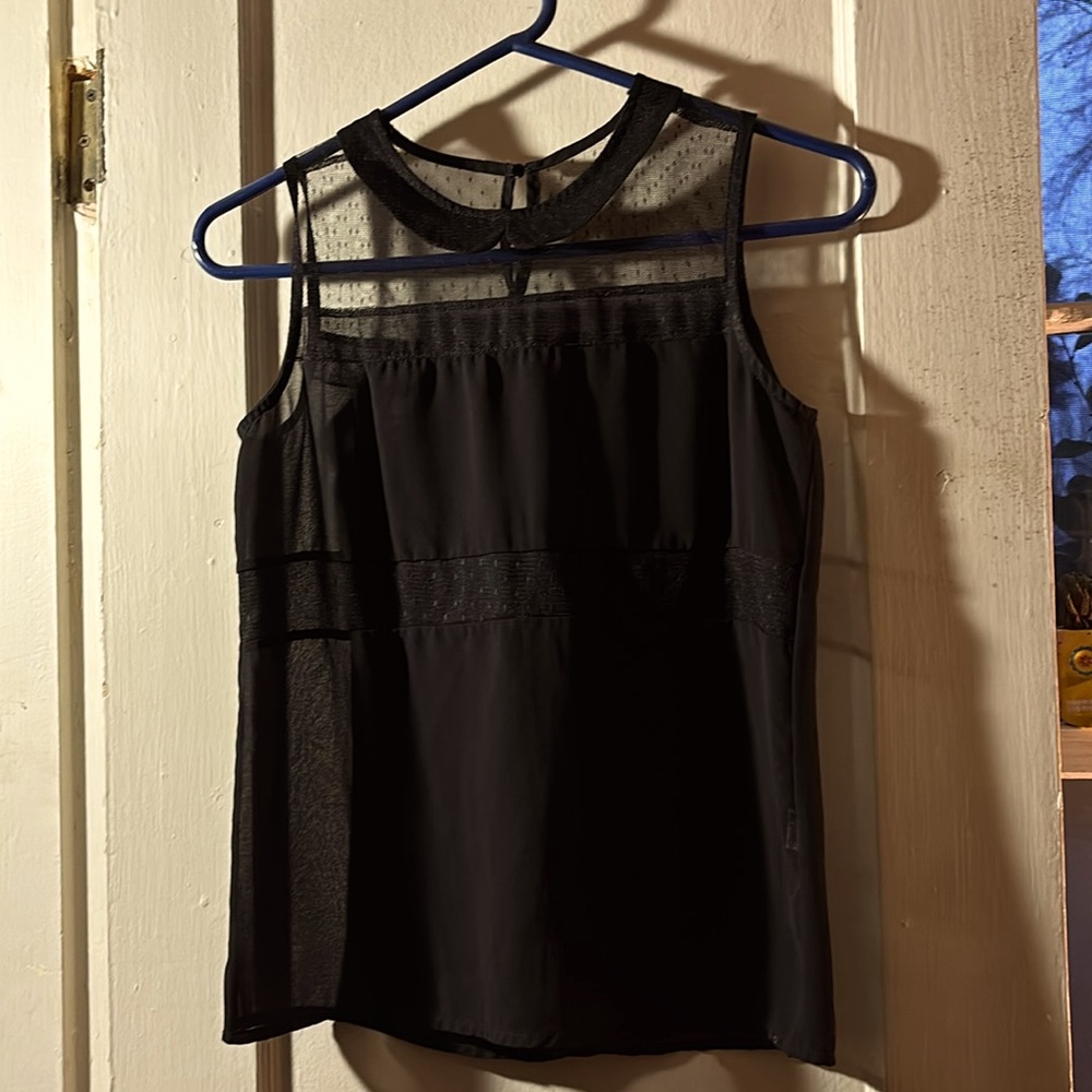 French dot lace Peter Pan collar sheer sleeveless top